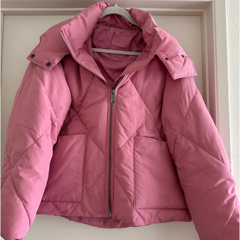 Free People Pink Puffer Jacket w/ Removable Hood